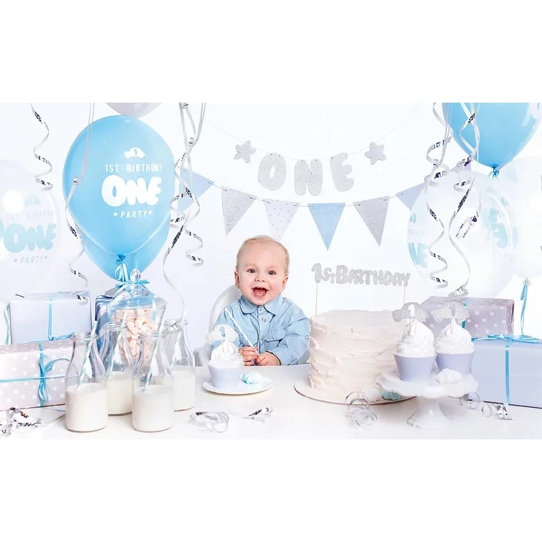 Narodeninové dekorácie k 1. narodeninám set modrá a strieborná