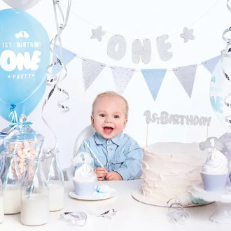 Narodeninové dekorácie k 1. narodeninám set modrá a strieborná