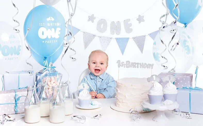 Narodeninové dekorácie k 1. narodeninám set modrá a strieborná