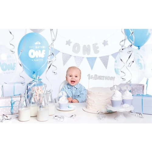 Narodeninové dekorácie k 1. narodeninám set modrá a strieborná
