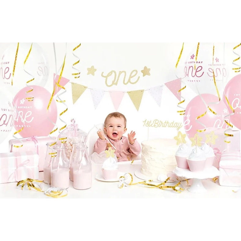 Narozeninové dekorace k 1. narozeninám set růžová a zlatá