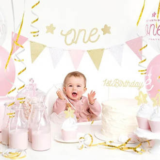 Narodeninové dekorácie k 1. narodeninám set ružová a zlatá