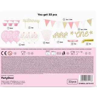 Narozeninové dekorace k 1. narozeninám set růžová a zlatá