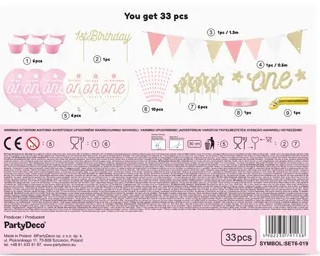 Narodeninové dekorácie k 1. narodeninám set ružová a zlatá