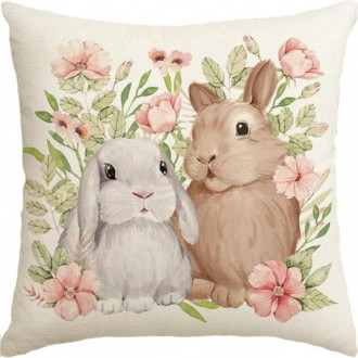 Povlak na polštář 45 x 45 cm jarní motiv zajíček Bunny