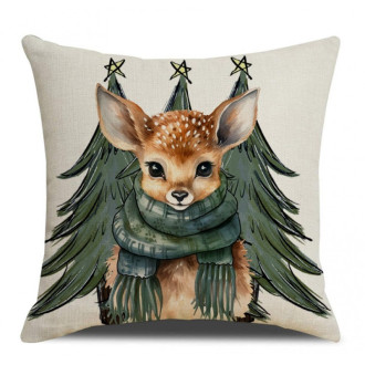 Povlak na polštář 45 x 45 cm vánoční motiv Bambi