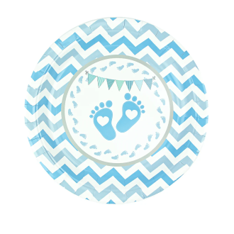 Papirnati krožnik Baby Shower Modri Odtisi, 22,86 cm, 6 kosov