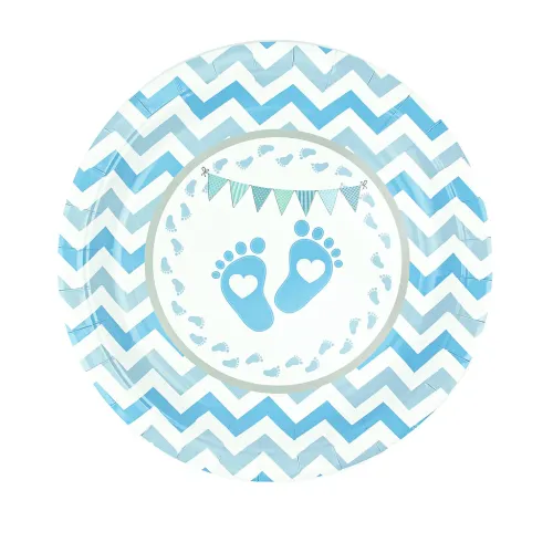Farfurii de hârtie Baby Shower Urme Albastre, 22,86 cm, 6 buc
