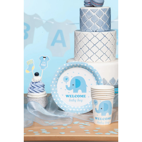 Papírtányér Baby Shower kék elefánt, 21 x 18 cm, 6 db Papírtányér Baby Shower kék elefánt, 21 x 18 cm, 6 db