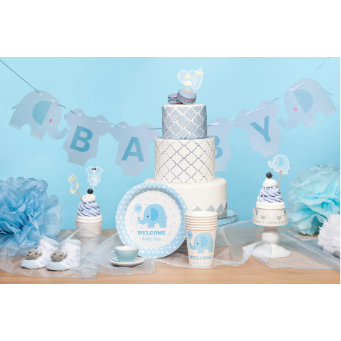 Papírtányér Baby Shower kék elefánt, 21 x 18 cm, 6 db Papírtányér Baby Shower kék elefánt, 21 x 18 cm, 6 db