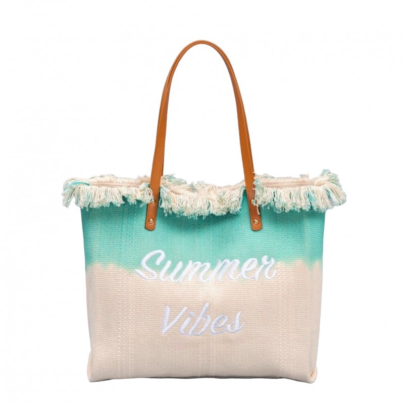 Plážová taška v boho stylu – tyrkysové ombré