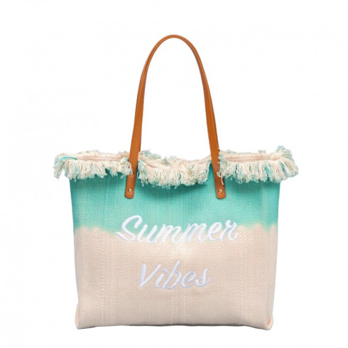 Plážová taška v boho štýle - tyrkysové ombre