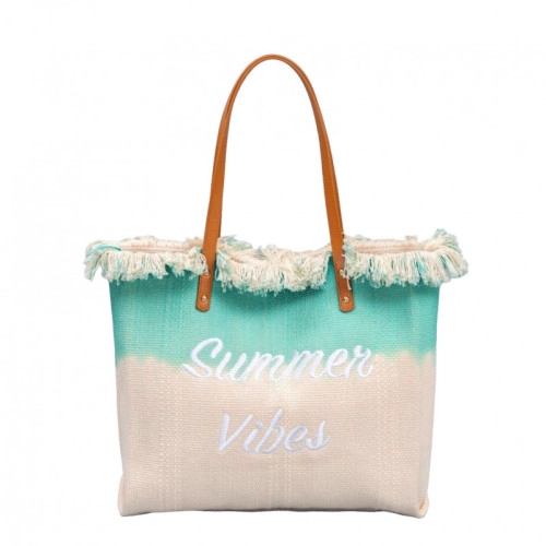 Plážová taška v boho stylu – tyrkysové ombré