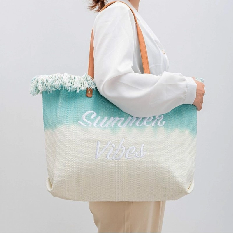 Plážová taška v boho stylu – tyrkysové ombré