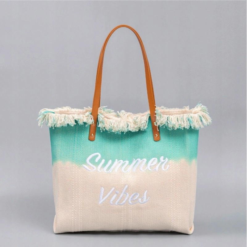 Plážová taška v boho stylu – tyrkysové ombré