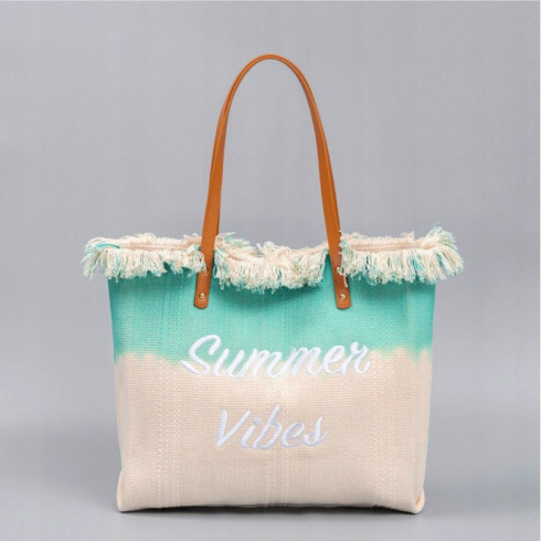 Plážová taška v boho štýle - tyrkysové ombre