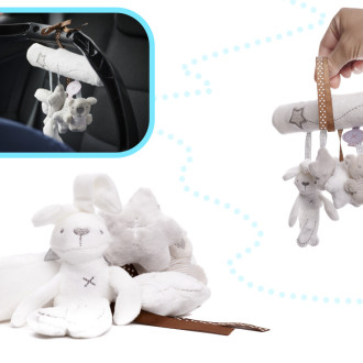 Prívesok na kočík plyšové zvieratká šedo-biely