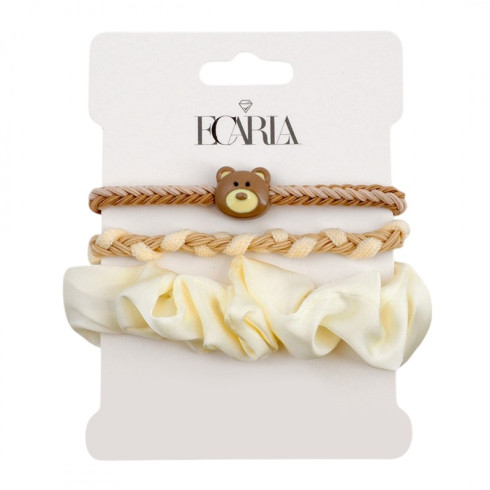 Sada 3 saténových gumičiek do vlasov, biela a hnedá