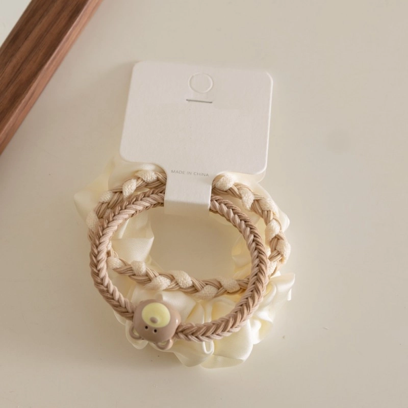 Sada 3 saténových gumičiek do vlasov, biela a hnedá