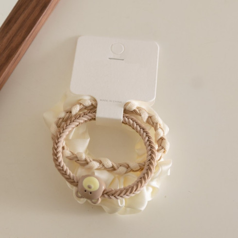 Sada 3 saténových gumičiek do vlasov, biela a hnedá