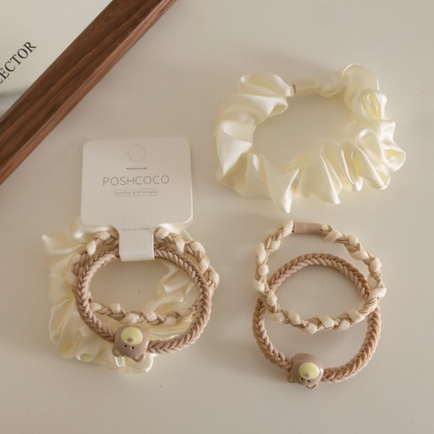 Sada 3 saténových gumičiek do vlasov, biela a hnedá