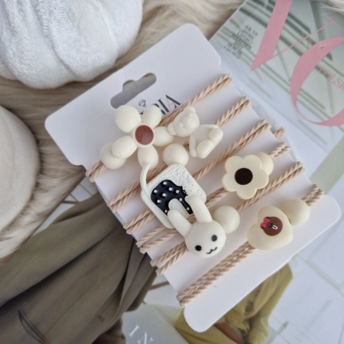 Sada 6 elastických gumičiek do vlasov, krémové