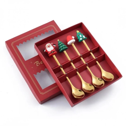 Sada lyžičiek s vianočnými figúrkami - zlaté 4 ks 