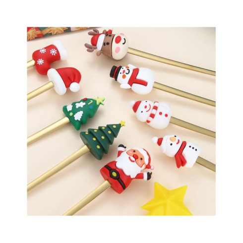 Sada lžiček s vánočními figurkami - zlaté 4 ks 