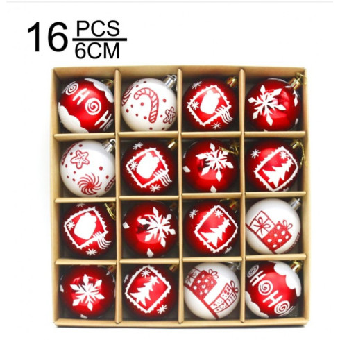 Sada vianočných gúľ červeno-biele 6 cm - 16 ks