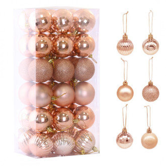 Sada vánočních koulí růžové zlato průměr 5,5 cm, 36 ks
