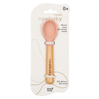 Silikónová lyžička s drevenou rukoväťou New baby - ružová