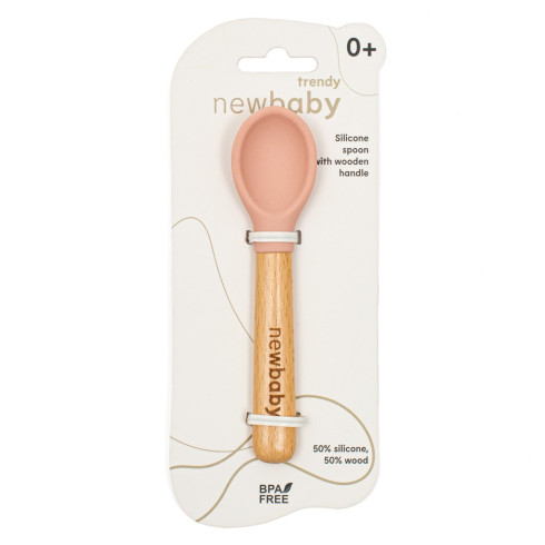Silikónová lyžička s drevenou rukoväťou New baby - ružová
