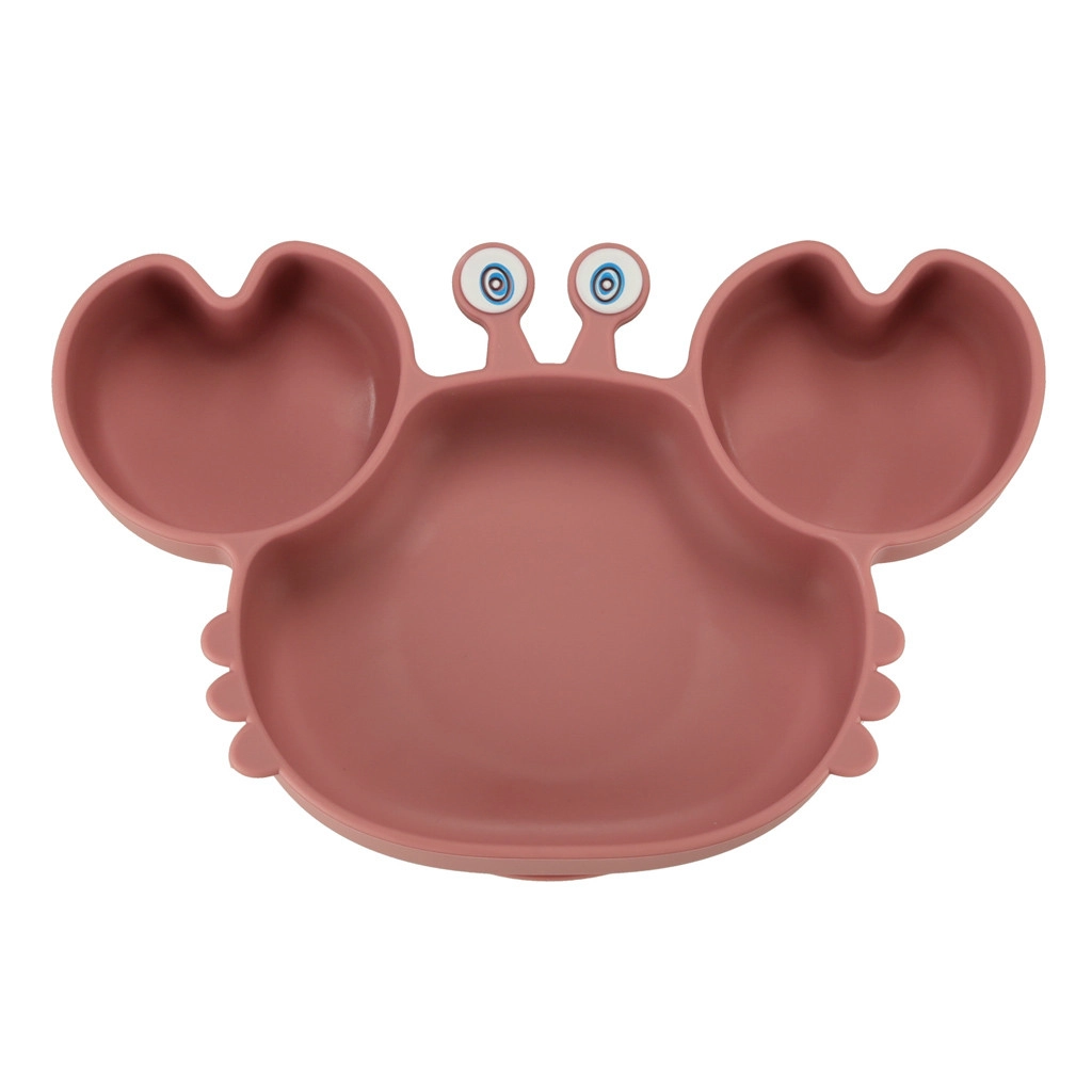 Silikónový riad pre deti Krab 19 ks - tmavo ružový