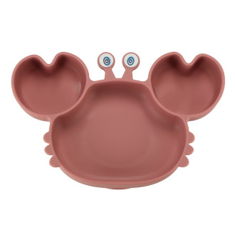 Silikónový riad pre deti Krab 19 ks - tmavo ružový
