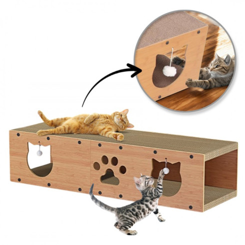 Škrabadlo, domeček a hračka pro kočky 3v1