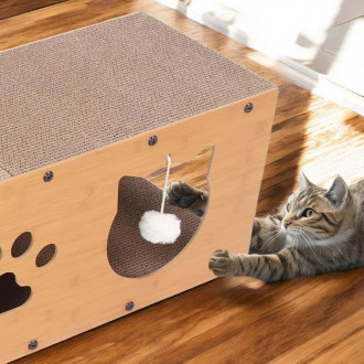 Škrabadlo, domeček a hračka pro kočky 3v1