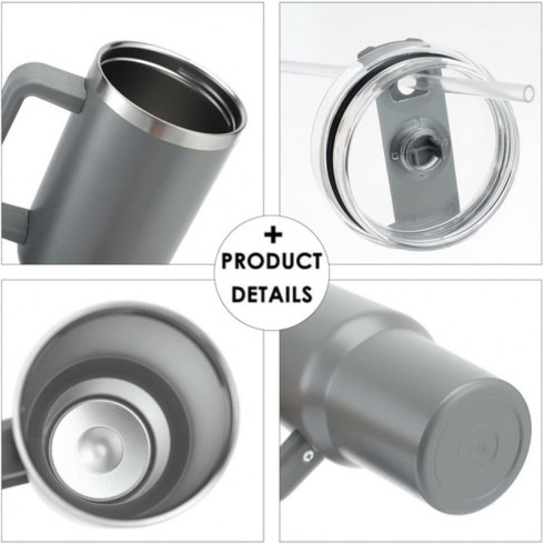 Termohrnek s brčkem 1L - velký, fialový