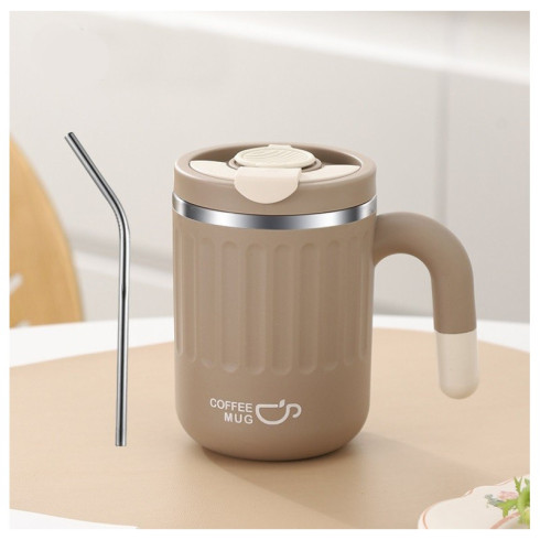 Termohrnek se slámkou 480 ml - hnědý