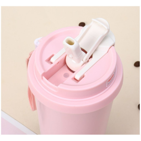 Termohrnček so slamkou 550 ml, ružový