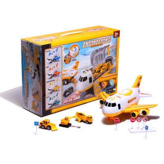 Transportní letadlo + 3 auta stavební vozidla - žlutá
