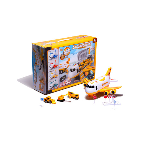 Transportní letadlo + 3 auta stavební vozidla - žlutá