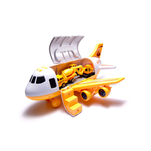 Transportní letadlo + 3 auta stavební vozidla - žlutá