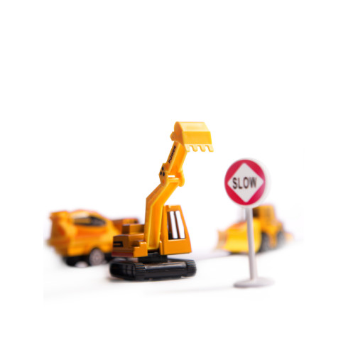 Transportní letadlo + 3 auta stavební vozidla - žlutá