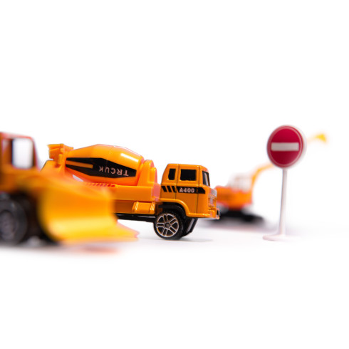 Transportní letadlo + 3 auta stavební vozidla - žlutá