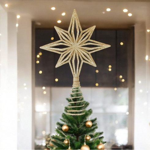 Vánoční hvězda na stromeček - zlatá se třpytkami