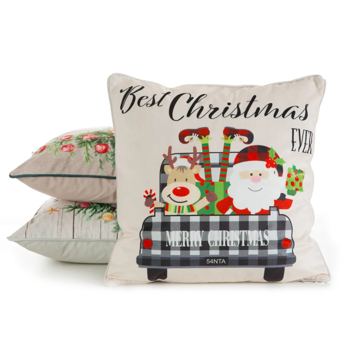 Vianočná obliečka na vankúš zo zamatu zdobená očarujúcim vianočným motívom 45x45 cm