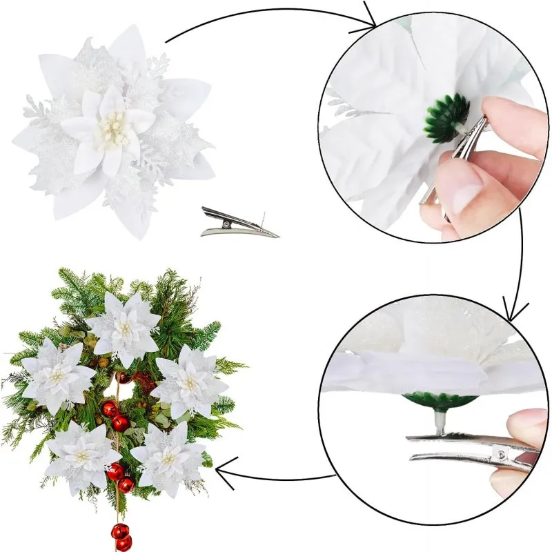 Vianočná ruža biela trblietavá - 14 cm 