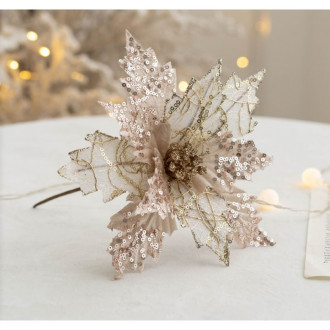 Vianočná ruža trblietavá 25 cm - champagne