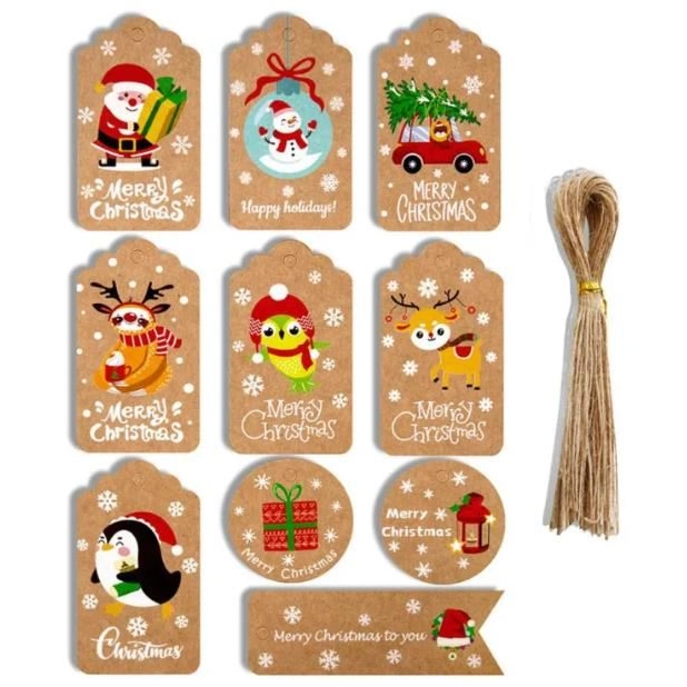 Vianočné menovky na darčeky - 50 ks farebné