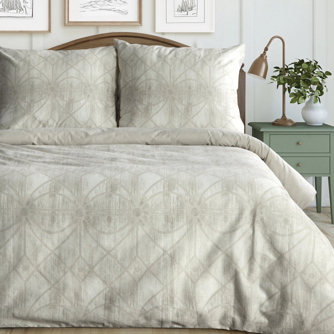 Povlečení 140x200 cm bavlněné renforcé s geometrickým vzorem, béžové a krémové